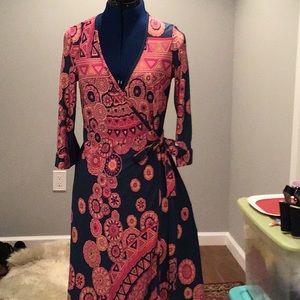 Julie brown Wrap dress Blue Orange Pink